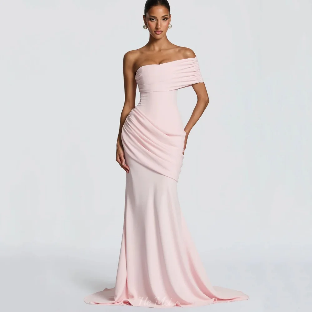 

Customized Prom Dresses Single Sleeve Mermaid Party Gowns Simple Pink Elegant Lace Up Evening Dress Vestido De Novia