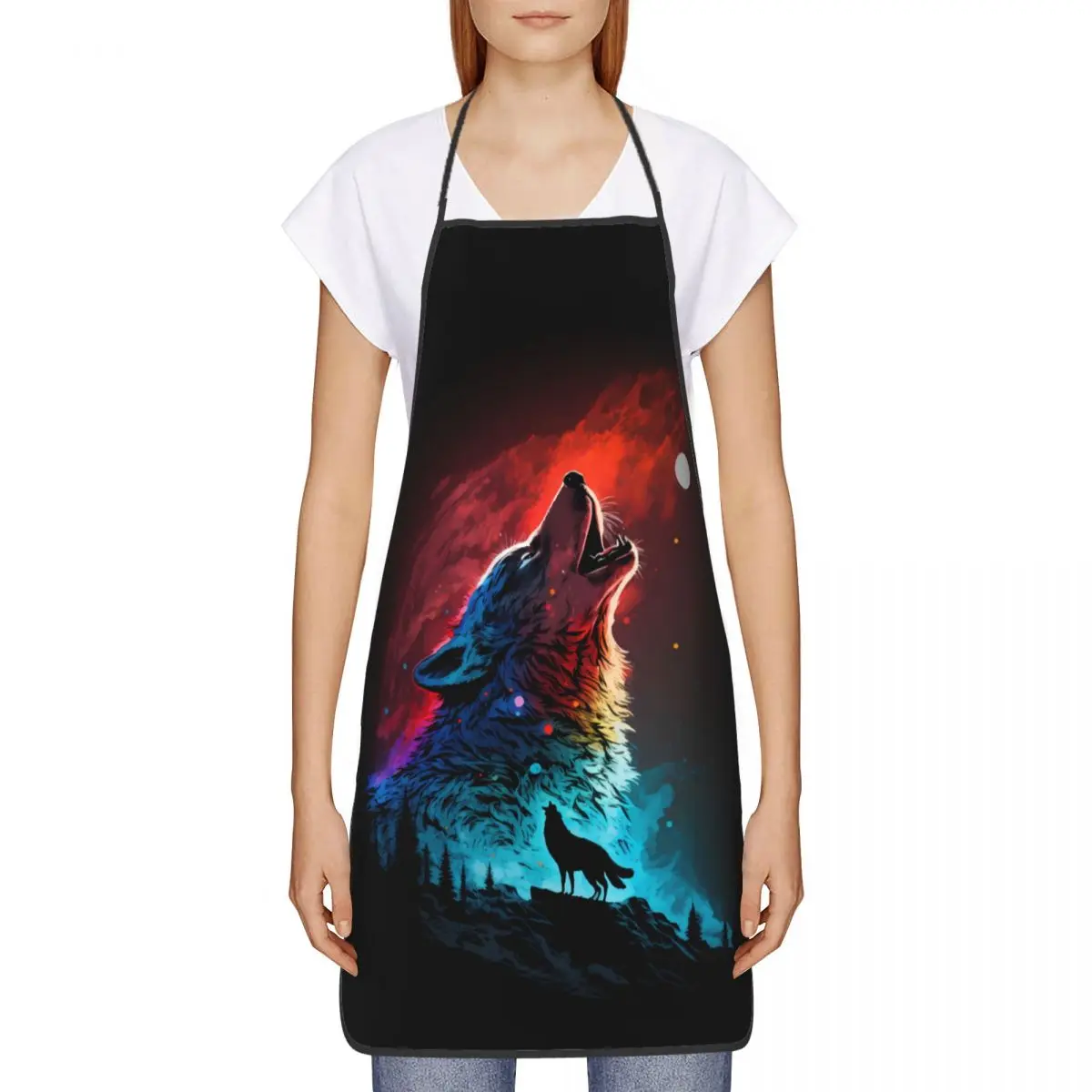 Unisex Ghost Wolf Kitchen Chef Cooking Baking Apron Men Women Tablier Cuisine for Painting