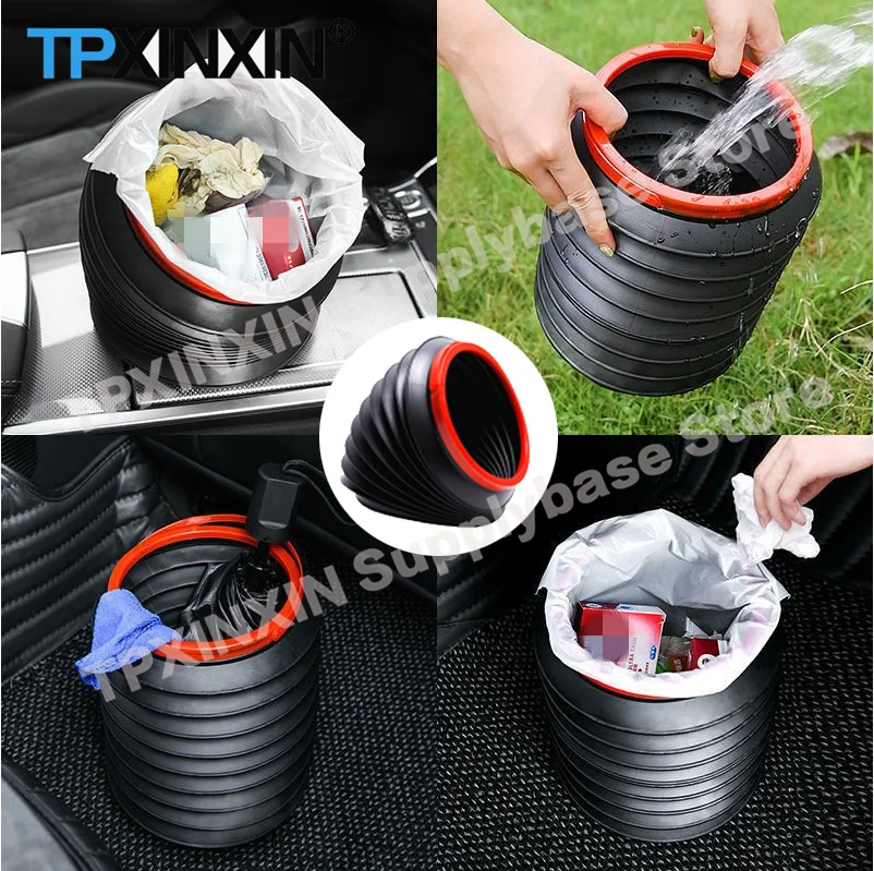 Retractable Folding Car Trash Bin Garbage Can Car Wash Telescopic Bucket Folding Trash Organizer Garbage Holder Universal Car