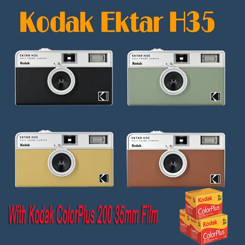 

KODAK EKTAR H35 Half Frame Camera With 3Rolls Kodak ColorPlus 200 36Exp Per Roll 35mm Film Reusable Film Camera With Flash Light