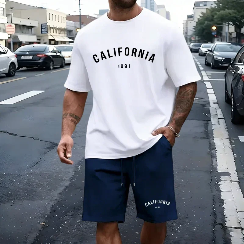 2026 Men's T-Shirt Tracksuit Print Adult Sports Casual O Neck Short Sleeves Outdoor Jogging Sportswear Summer Street Tees Shorts