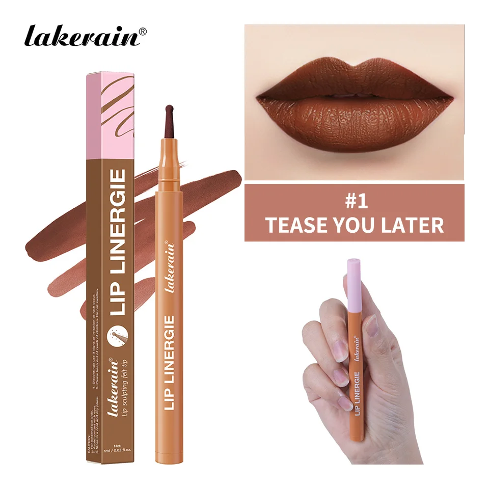 2-in-1 Lip Contour Lip Stain Pen Smudge-proof Non-stick Cup Moisturizing Lip Makeup Cosmetic Dual-Sided Tip Lip Stain & Liner, image 22