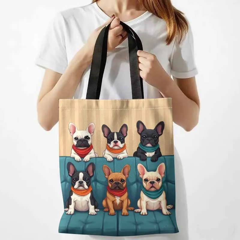 1pc French Bulldog Tote Bag Suitable for School Commuting & Travel Large Reusable Bookbag with French Bulldog Print Pouch