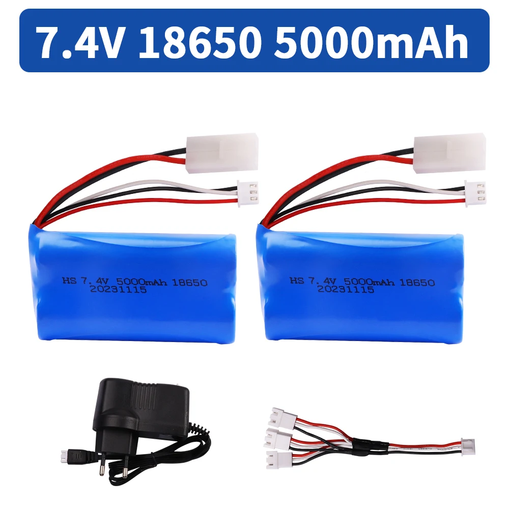 7.4V 5000Mah 18650 Li-Ion Batterij Met Lader Set Voor Meizhi 2856 Hoge Snelheid Afstandsbediening Vrachtwagens Auto Traint Speelgoed Reserveonderdelen