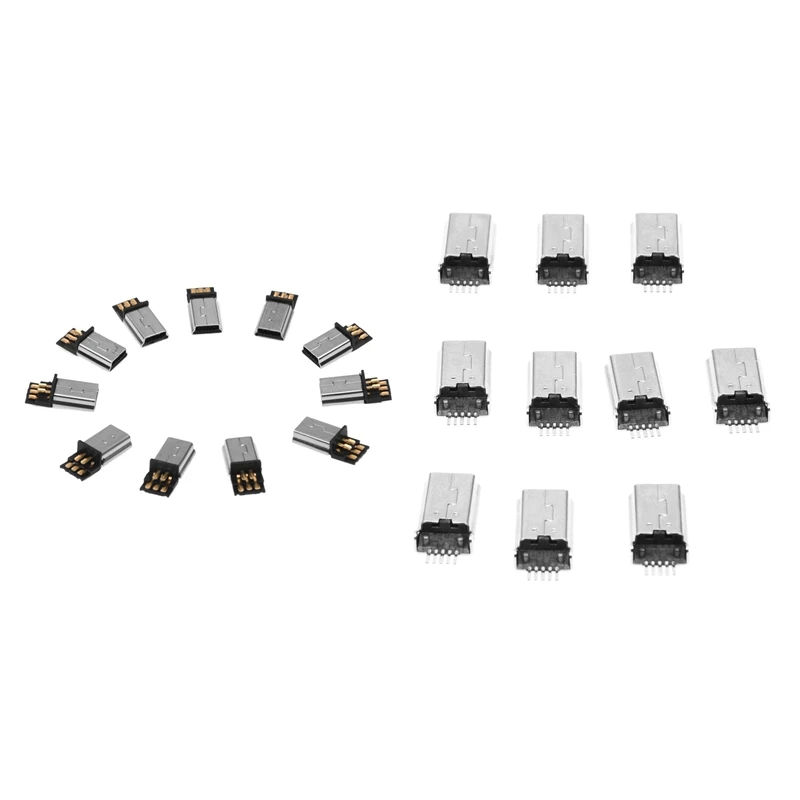 10Pcs Mini Usb 5 Pin Male Plug Diy Smt Connector & 10Pcs Mini Usb Type B Plug Male 180 Degree 5-Pin Smd Smt Jack