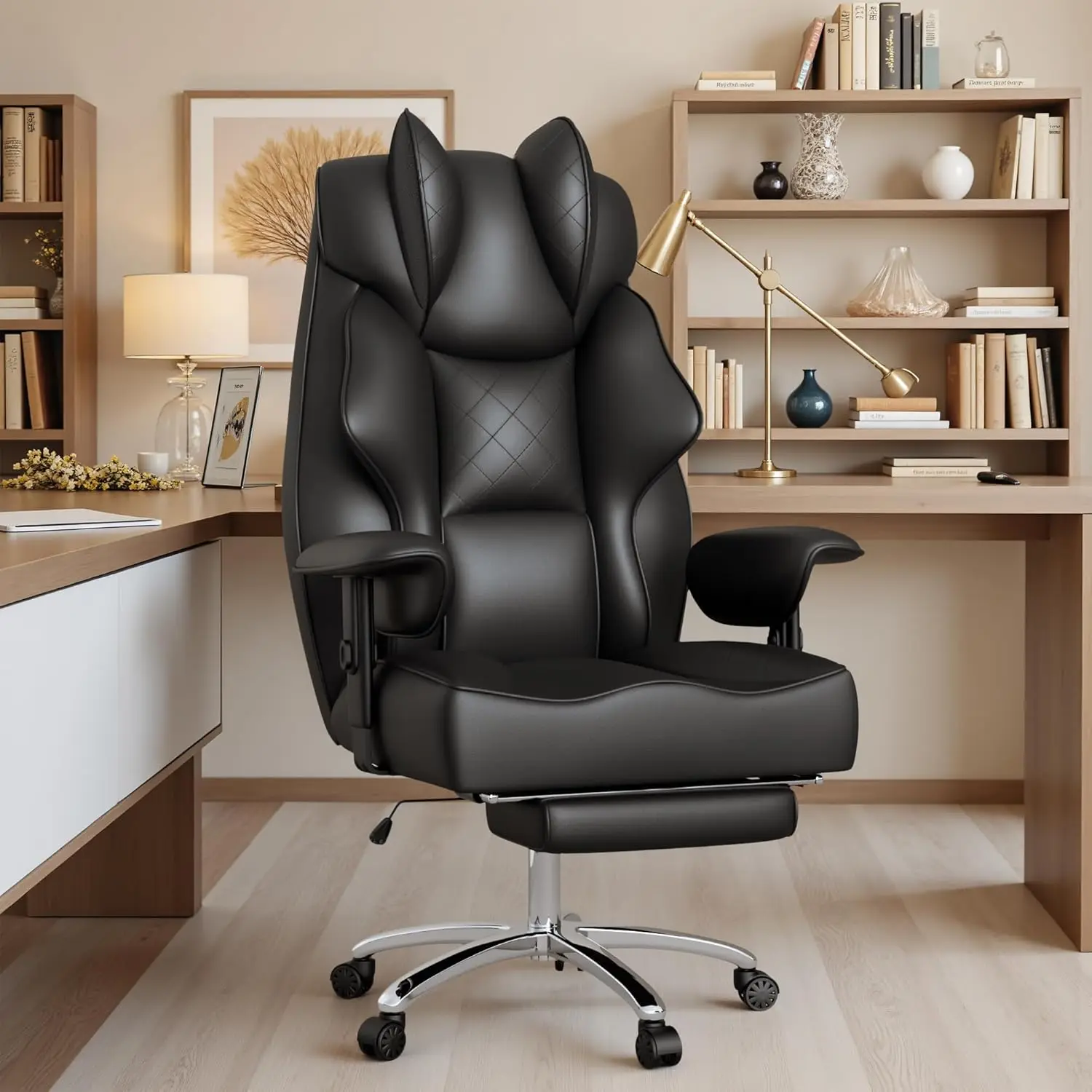 Big and Tall Massage Office Chair,Reclining High Back Ergonomic Home Office Desk Chair with Adjustable Padded Armrest and Foot R