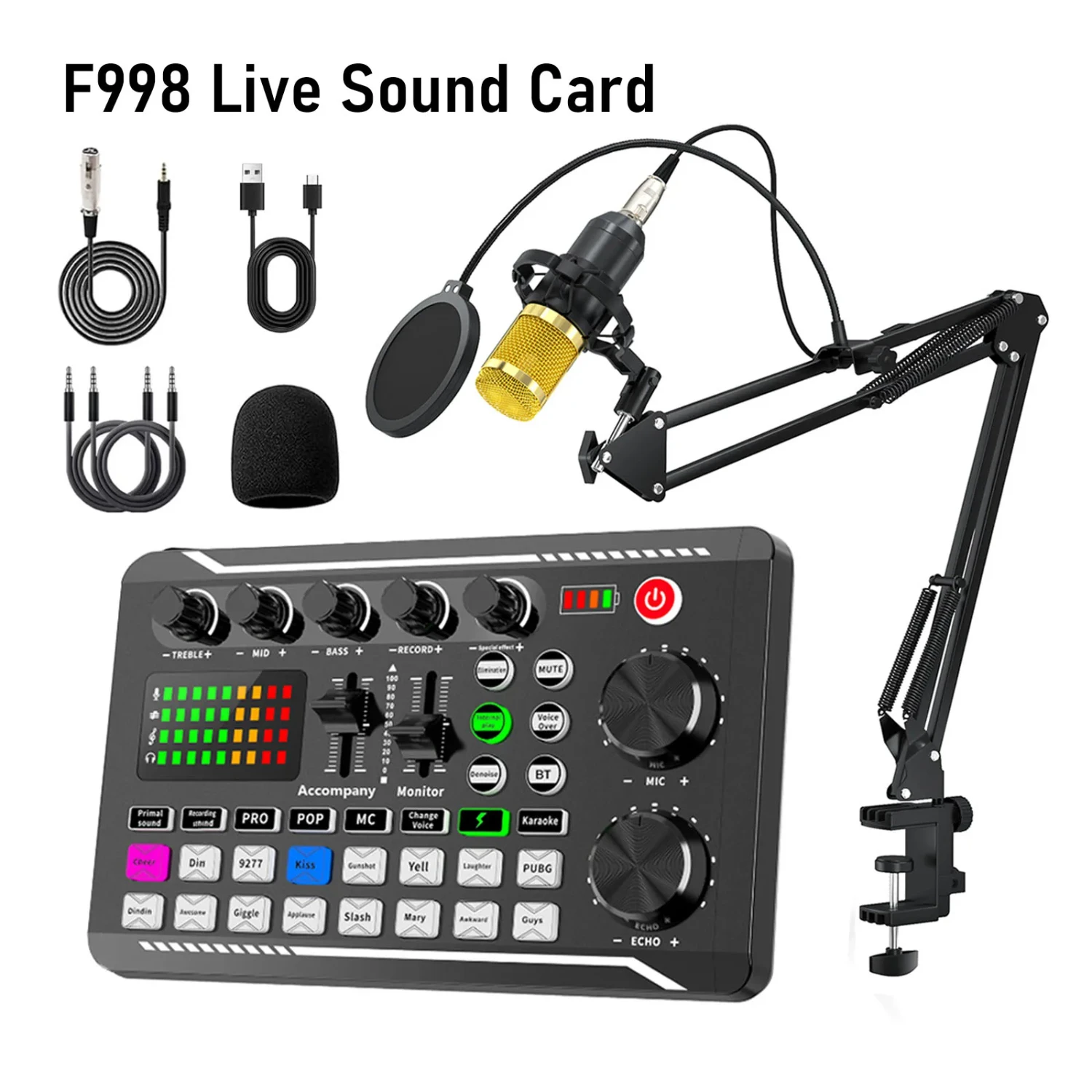 F998 Audio Sound Card USB External Headset BM-800 Microphone Webcast Live Broadcast Sound Card sound card Live broadcast atmosp