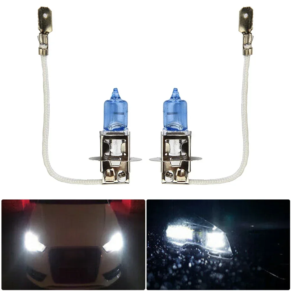 Lâmpada xenon branca h3 para carro, 2 peças, 100w, 12v, farol halogênio 453, luz de neblina, substituição automática, lâmpada com filtro azul, reduz