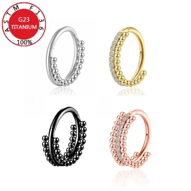 2/5Pcs 16G G23 Titanium Crystal Zirconia Seamless Septum Clicker Hoops Hinged Segment Daith Cartilage Tragus Piercing Earrings