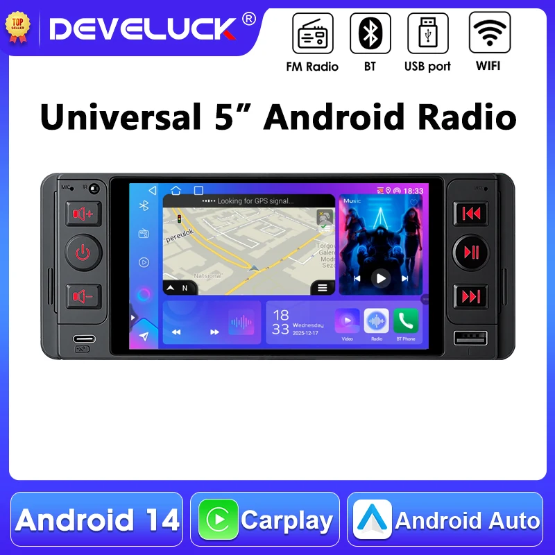 5 inch 1DIN Universal MP5 Car Radio Support Wireless Carplay Android Auto FM AUX IPS Touch Screen Multimedia Video Player