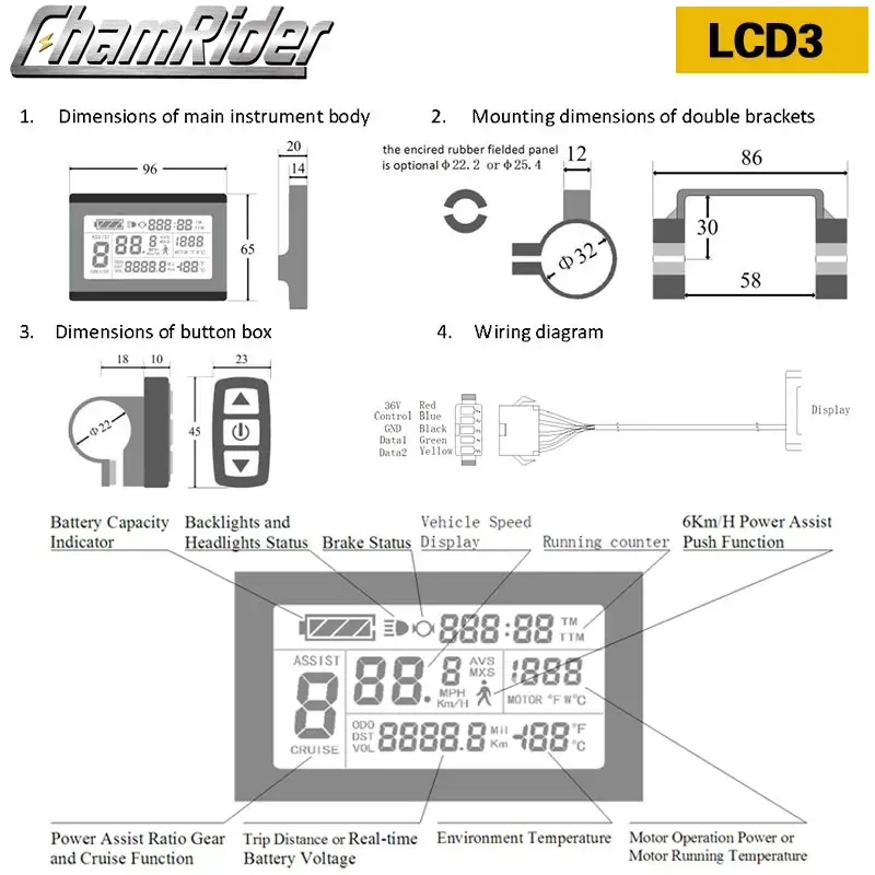 Misuratore LCD KT per bicicletta elettrica, Controller intelligente, pannello Ebike, Julet, impermeabile, LCD3, LCD8HU, LCD5, 24V, 36V, 48V