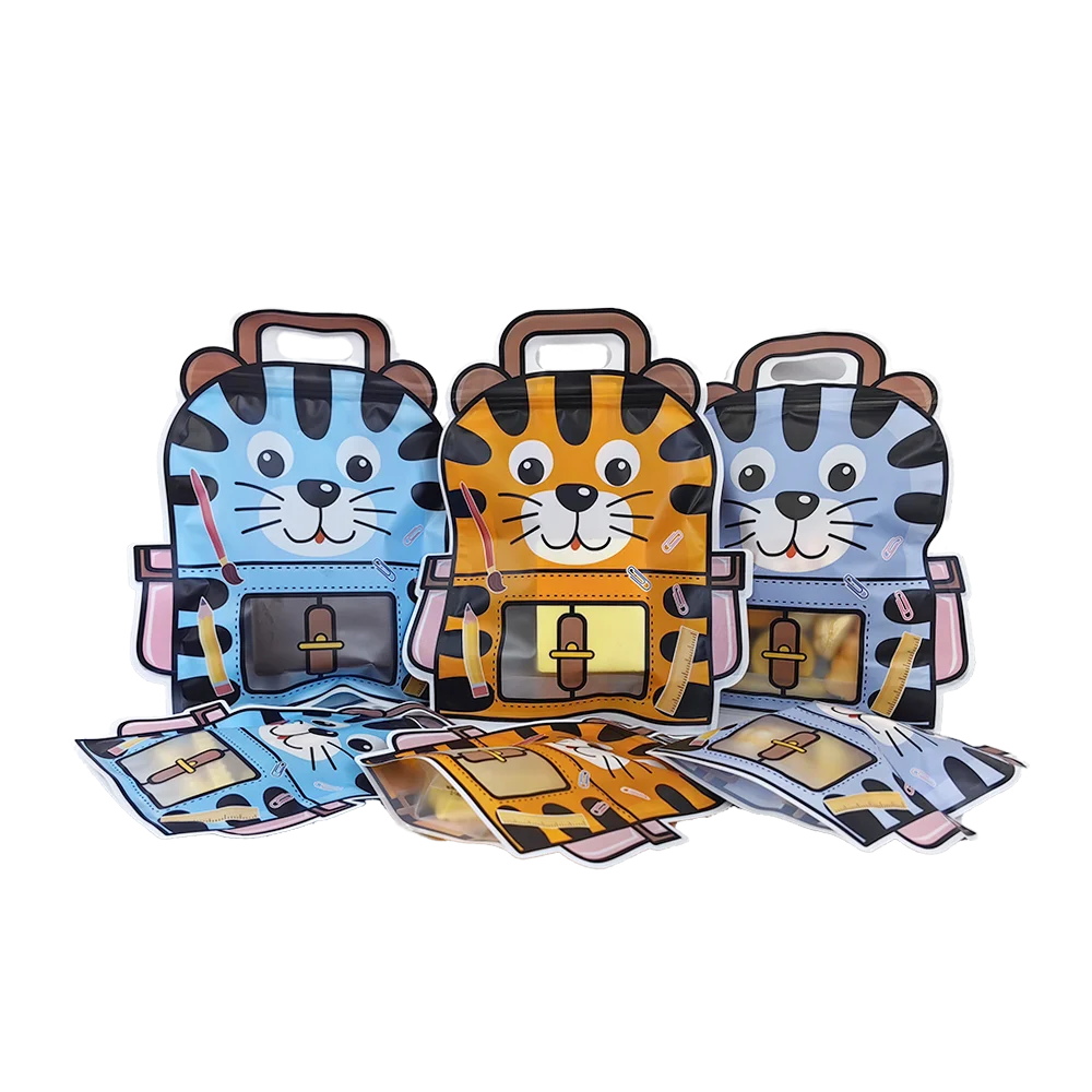 5/10/20/30 Stück Cartoon-Tiere Tigerförmiger Rucksack Goodie Bag mit Griff Geschenktüte Wiederverschließbare Kunststoff-Süßigkeitstüten für Geburtstage – Detail 2