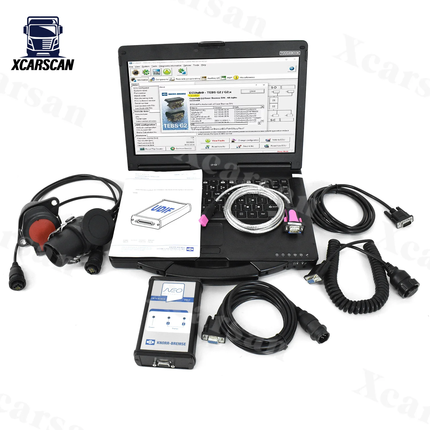 CF53 Laptop Truck trailer brake For KN-ORR Diagnostic Kit New software NEO Brake UDIF Kn-orr Interface Diagnostic Tool