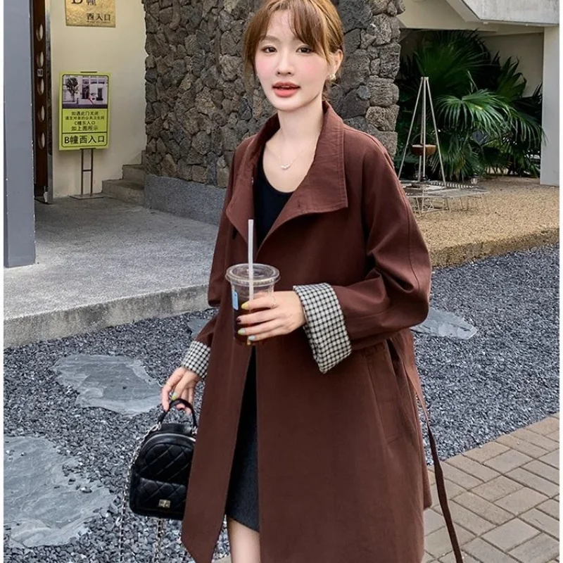 Trench da donna con cintura doppio petto Slim Fit di media lunghezza stile coreano Cappotto primaverile casual Capispalla W1849