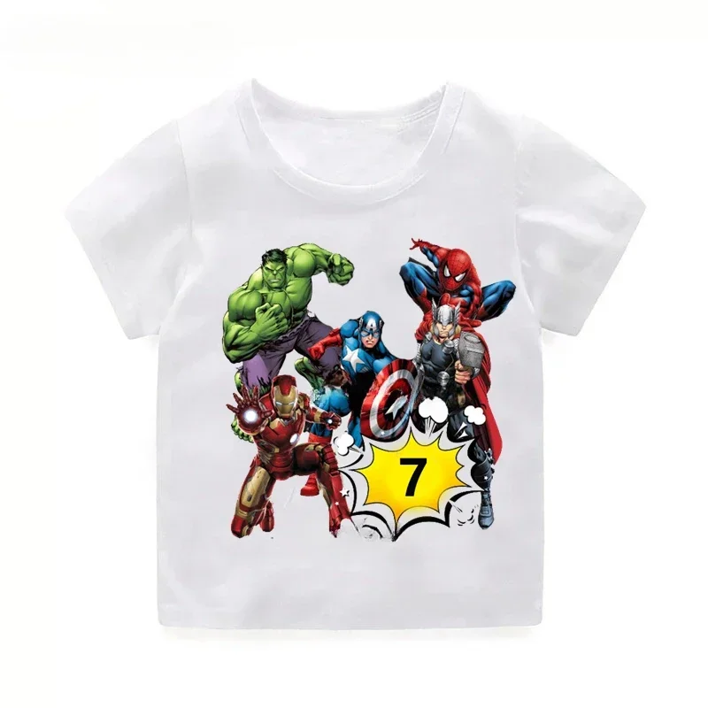 

Boy Child Cotton T Shirts 2 3 4 5 6 7 8 9 Marvel Avengers Personalize Name Birthday Summer Kid Clothes SuperHero Baby Tee Top