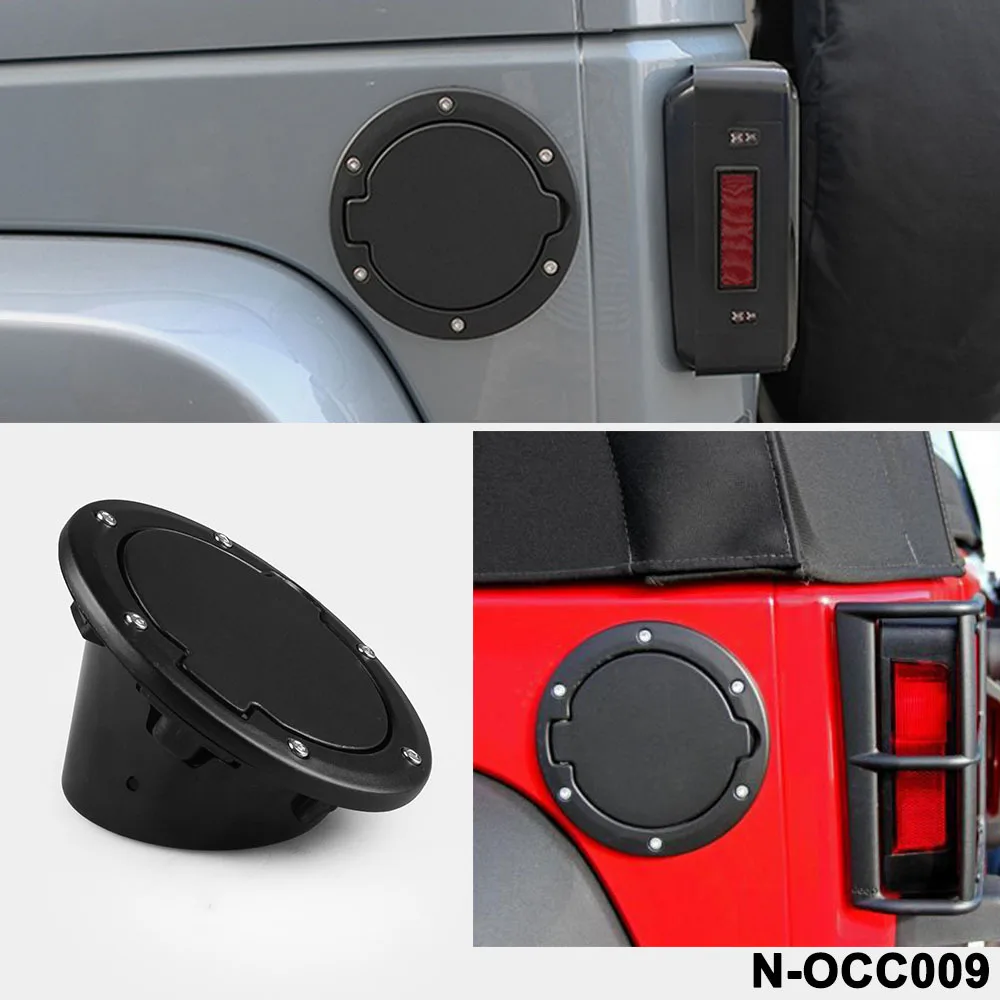 Pó preto revestido de aço Gás Fuel Tank Cover, Tanque de gás Cap, Acessórios para Jeep Wrangler JK, JKU, Unlimited Rubicon, Sahara