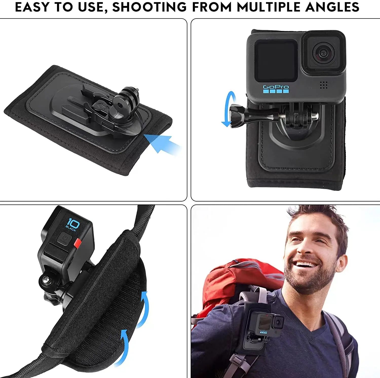 Вращающаяся на 360 ° Пряжка J-Hook с плечевым ремнем для рюкзака крепление для ремня для GoPro Hero 11 10 9 8 7 6 Dji Action 2 Insta360