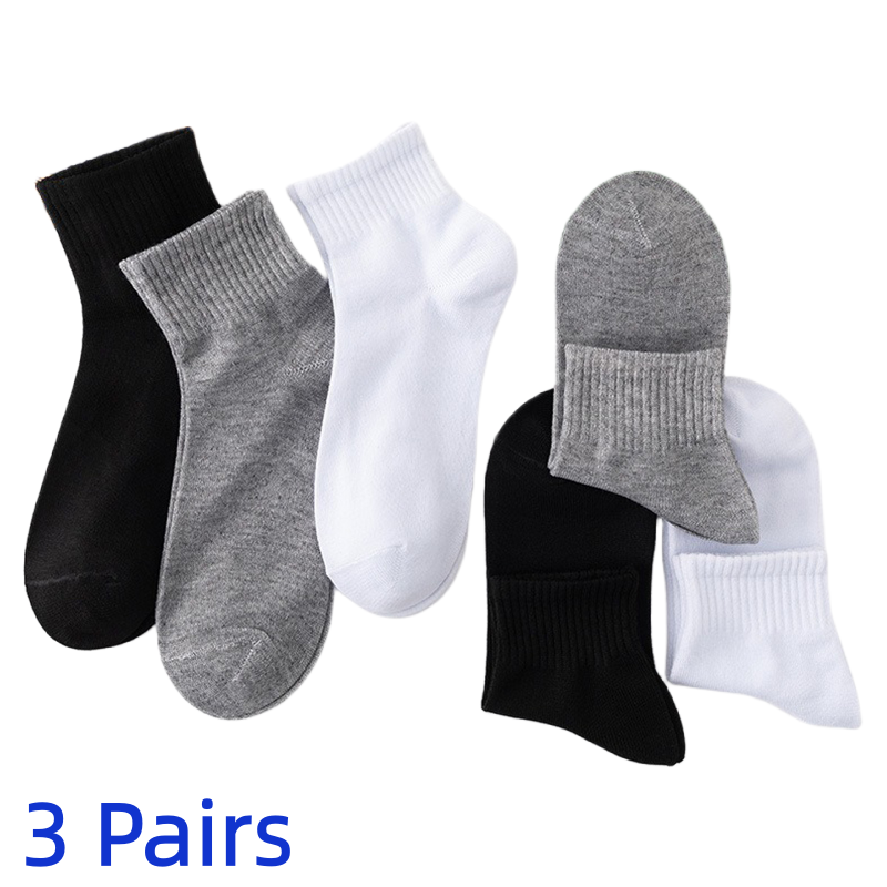  3 Pairs/Lot Men's Simple Solid Color Mid-Calf Socks Comfortable Breathable Sports Socks Versatile Casual Socks Business Socks 