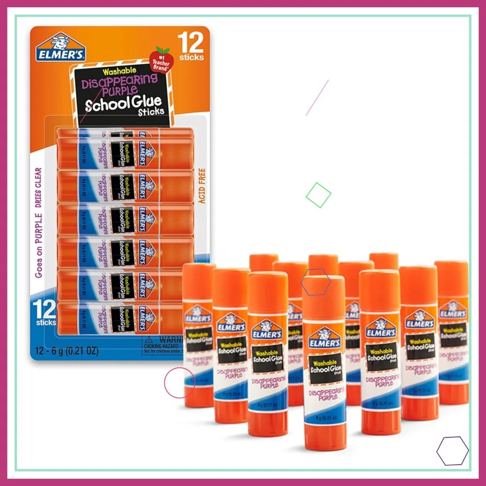 

Моющиеся клеевые палочки фиолетового цвета, по 6 г, упаковка из 12 штук для поделок и школьных проектов.