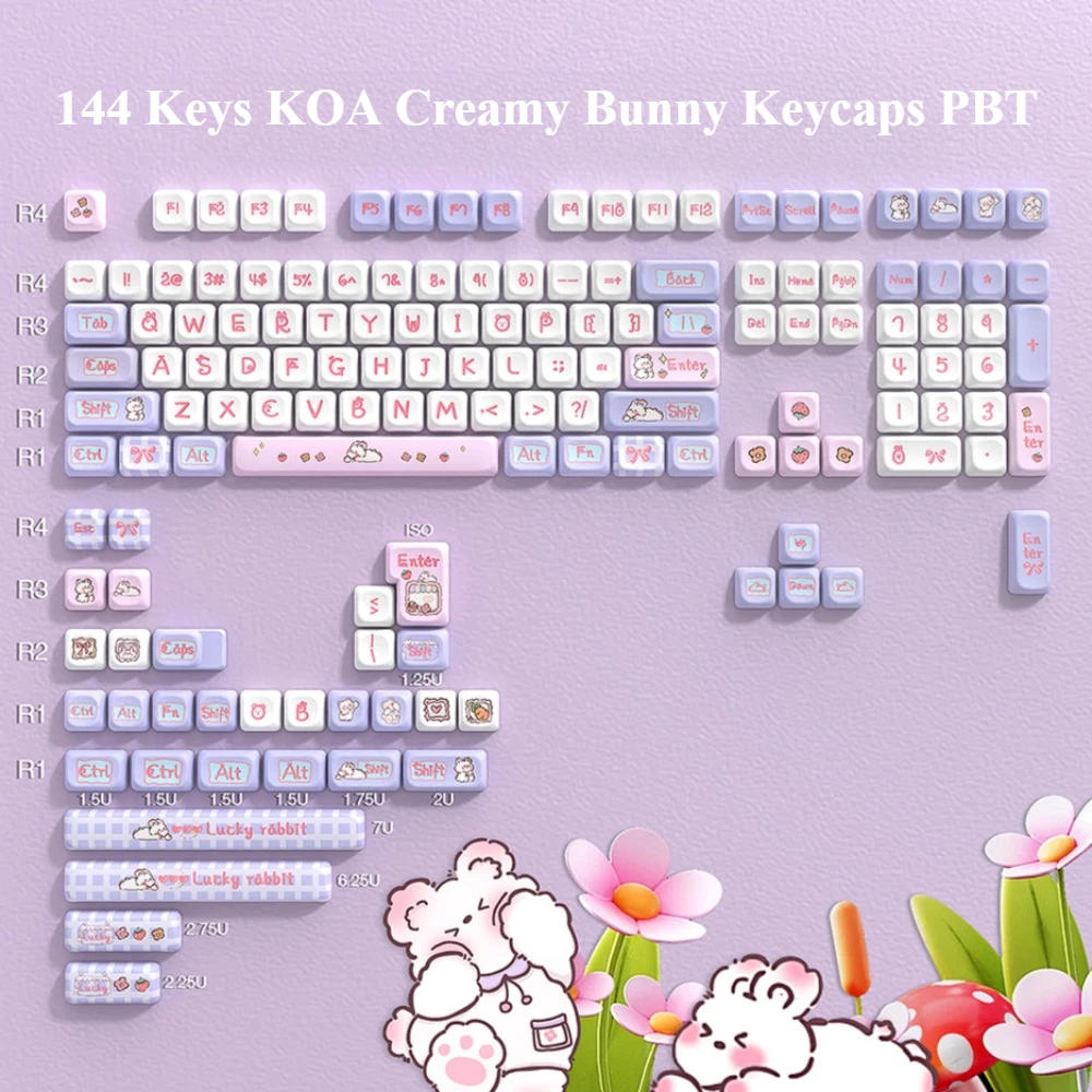 

144 Keys MOA/SOA Milk Rabbit, Keycap PBT for Mx Cherry Gateron Switch Mechanical Keyboard Kit