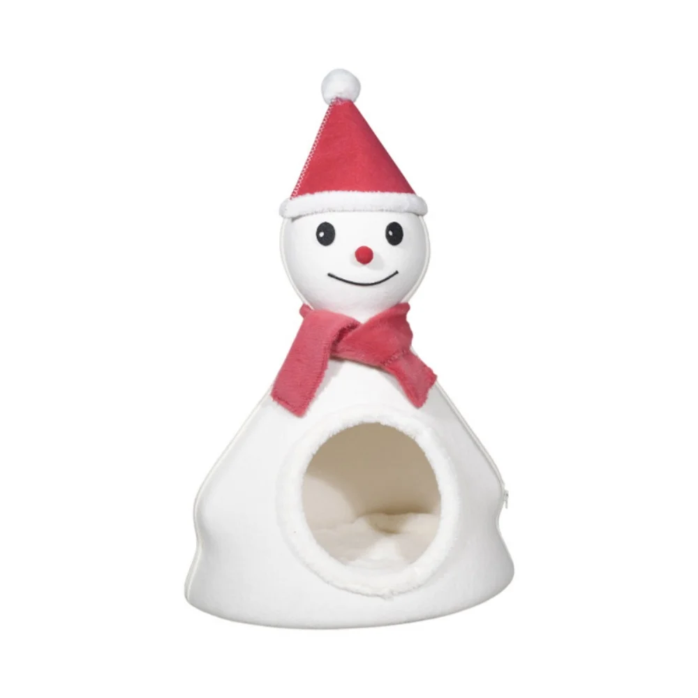 

cat scratching post Christmas Hot Sale Fully Enclosed Handmade Cotton Felt Pet Bed Snowman Shape Winter Season Pet-Safe Cold-Res