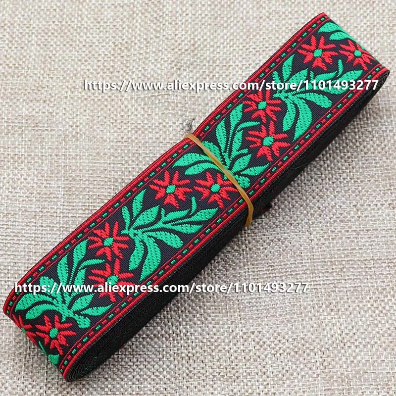 3.3cm 7 Yards Jacquard Ribbon Leaves Pattern Ethnic Trim Embroidered Woven Webbing Tape For Clothing Sewing Decorative