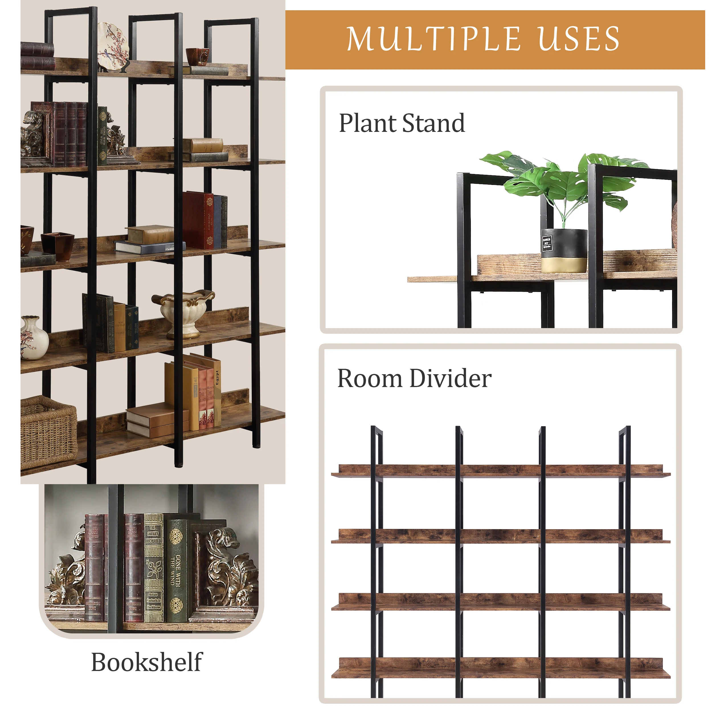 5-Tier Vintage Industrial Book - Bookshelf 5 Tier recension och pris