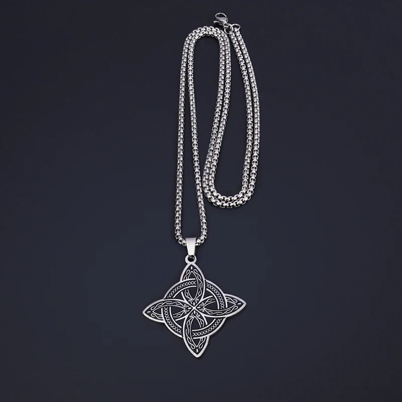 Classic Vintage Witch Knot Celtic Stainless Steel Pendant Necklace for Men Amulet Women Jewelry Gift