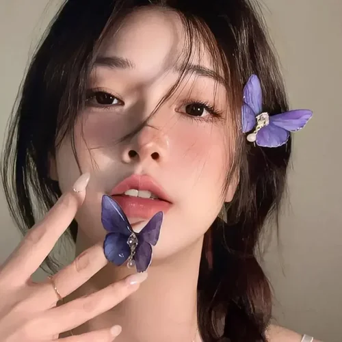 Imagen 2 del producto 1 pieza de pinzas para el cabello de mariposa púrpura a la moda, horquillas para mujer y niña, accesorios para el cabello coreanos con decoración de lazo, accesorios para peinados azules