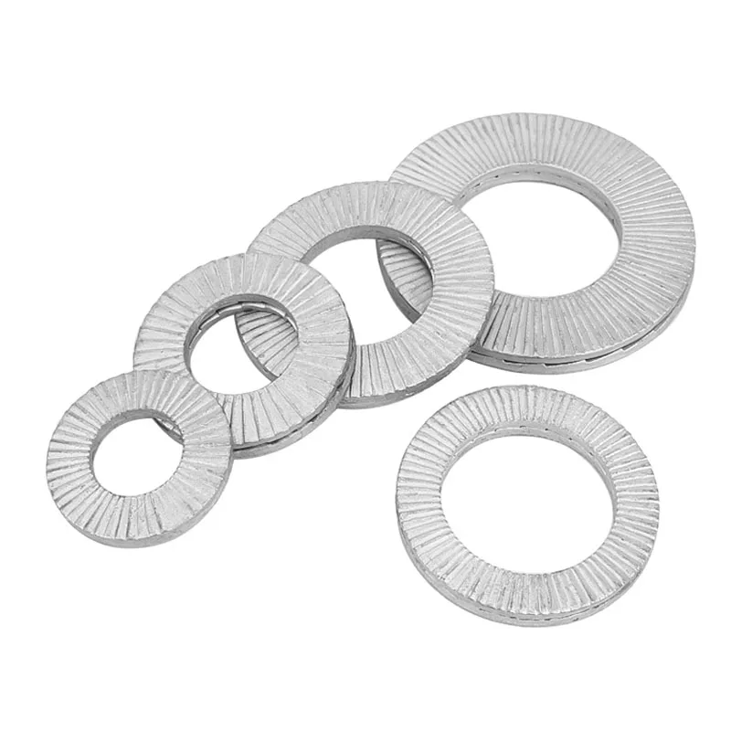 10 PCS Double Stack Self-locking Anti-loosening Gasket 65 Manganese Embedded Locking Teeth Anti-skid Double-sided Layer DIN25201