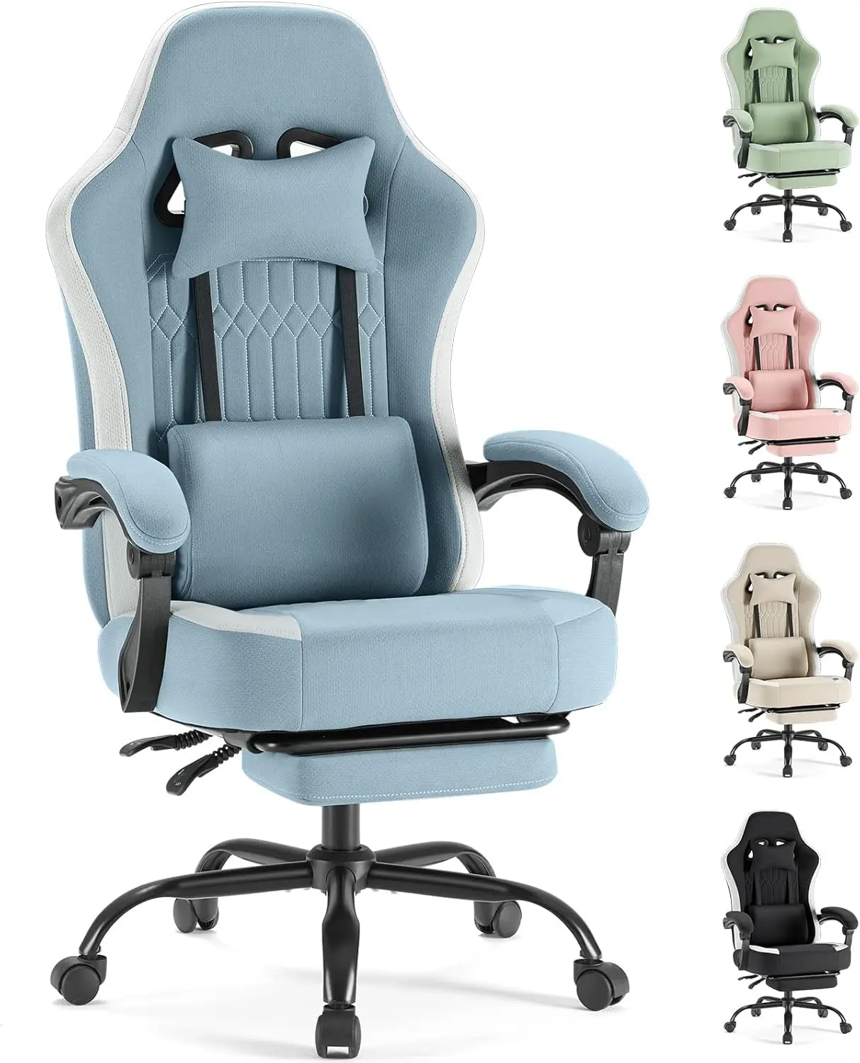 

Video Game Chair: High Back Ergonomic Computer Desk Chair with Footrest & Lumbar Support, Height Adjustable with Linkage Armrest