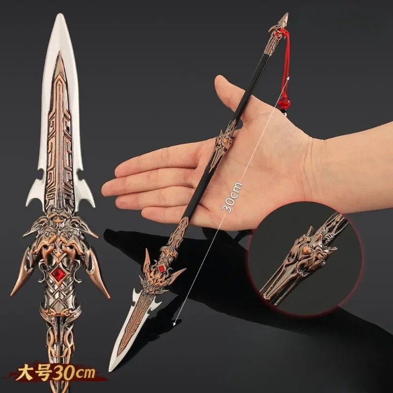 30 ซม.Naraka Bladepoint Zhenshan River Long Spear อาวุธ Periphery รุ่นโลหะผสมตกแต่งเครื่องประดับ Props ของขวัญวันเกิดของเล่นเด็ก