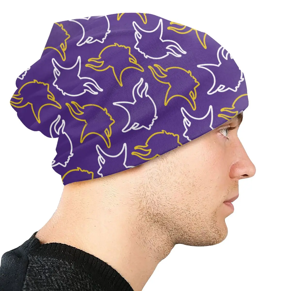 Viking Outdoor Hats Minnesota Pattern Purple Background Bonnet Hipster Skullies Beanies Caps