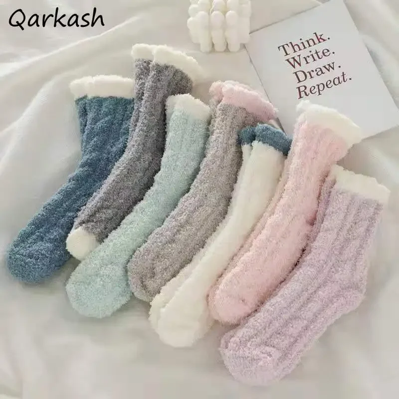 여성용 패치워크 양말, 심플하고 달콤한 캔디 컬러, 따뜻한 레저, 사랑스러운 여성, 편안한 패션, 얼짱 인스 베이직, 겨울