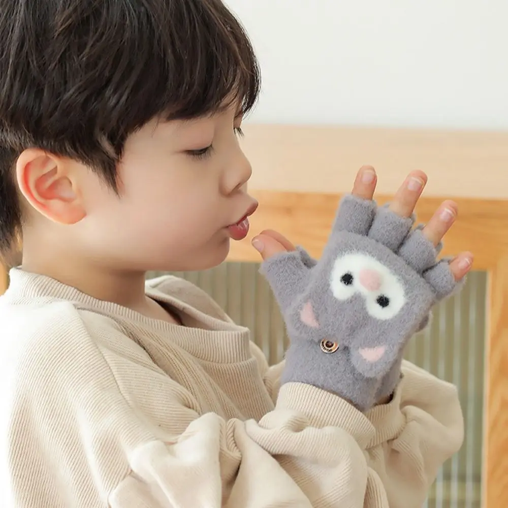 

Cute 4-11 Years For Bear Shape Children Flip Cover Gloves Children Gloves Half Finger Gloves Korean Knitted Mittens