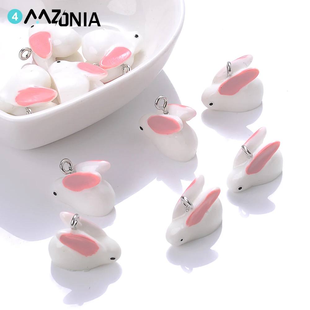 5pcs 14x8mm Cute Little Rabbit Cartoon Resin Charms for DIY Jewelry Making Findings Accessories