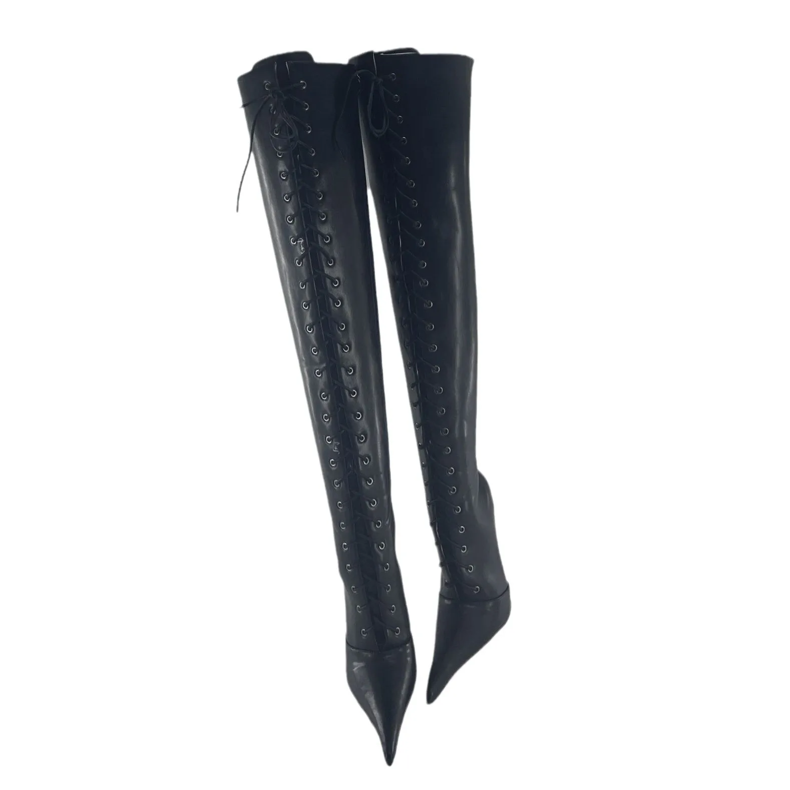 European and American high heels over knee boots with zippers, extra long pointed front straps, sexy fashion shoes, and bound ov