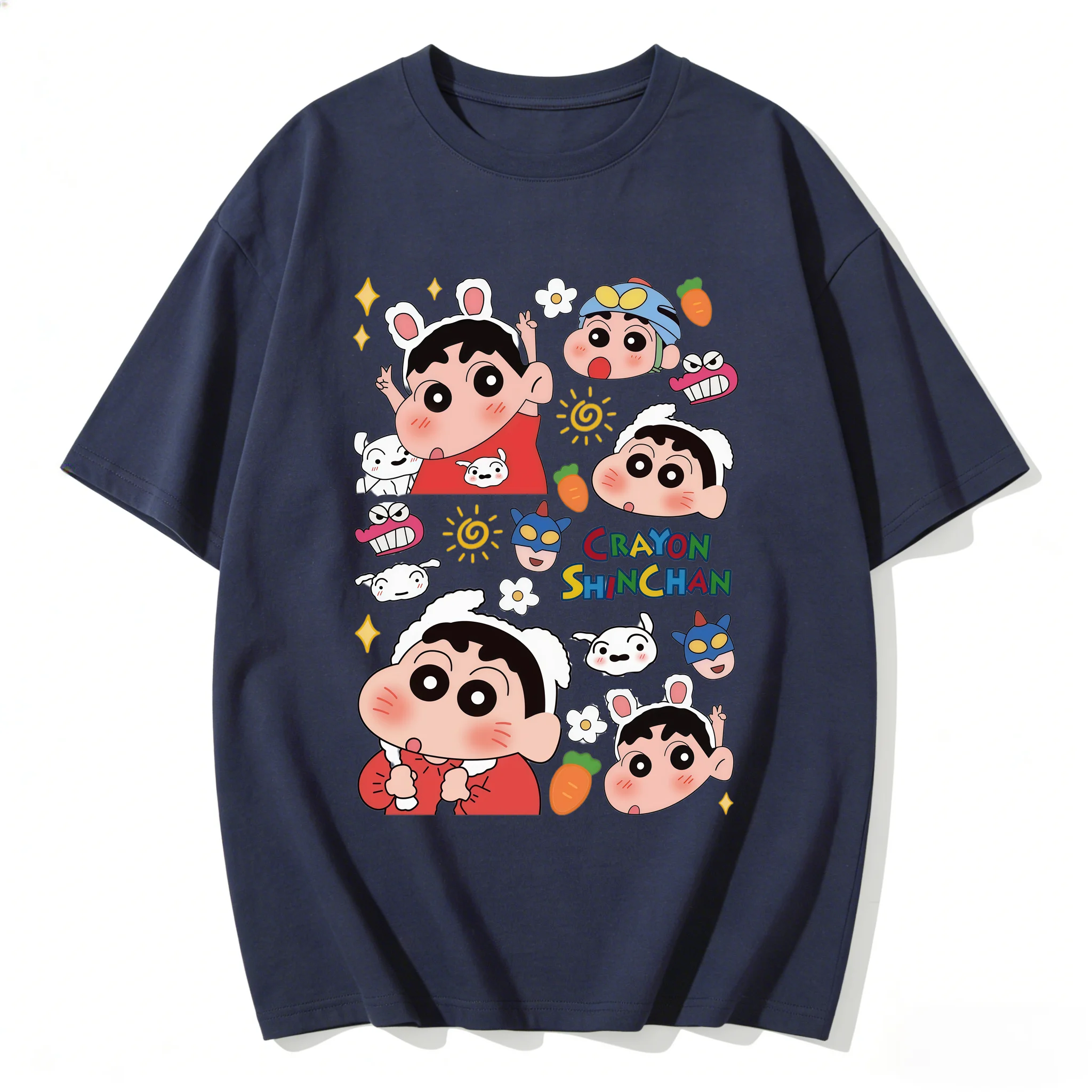 Crayon Shinchan Cute Cartoon Print T-Shirt Casual Oversized Cotton Tee Anime Graphic Short Sleeve Top for Men Women
