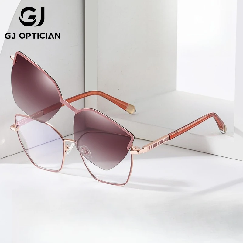 

GJ OPTICIAN для отдыха, металлическая квадратная оправа, зеркальные поляризационные солнцезащитные очки с зажимом, анти-синий свет, солнцезащитные очки для чтения по рецепту, близорукость