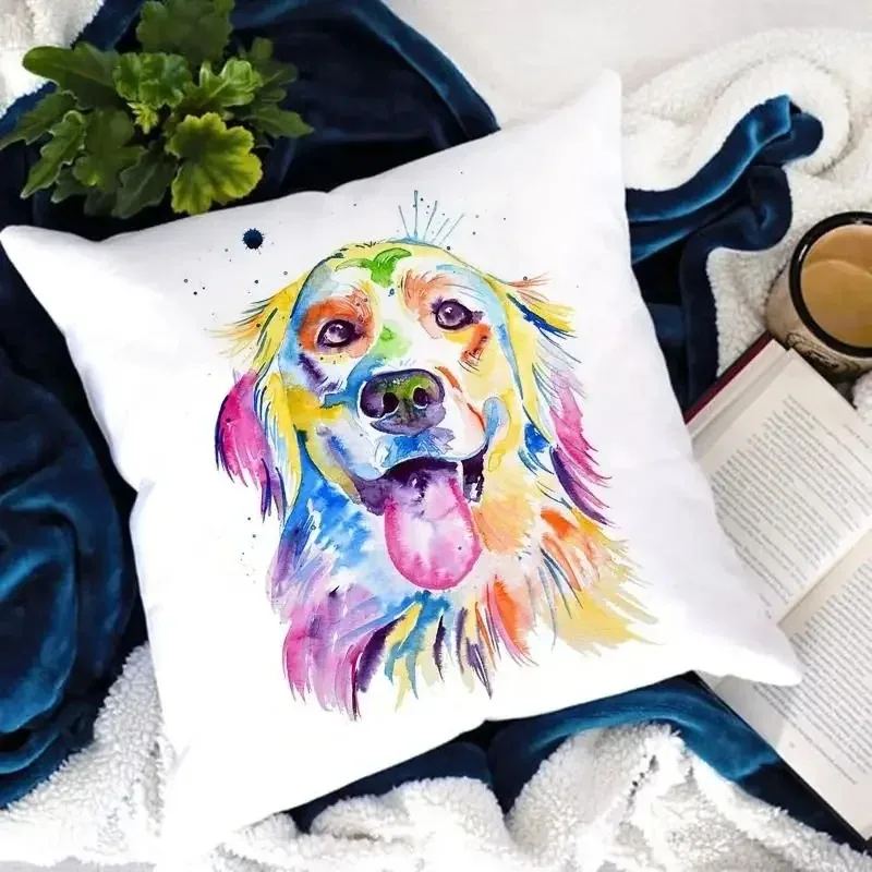 Dog Paw Print Watercolor Dog Pattern Pillow Cover Suitable for Home Hotel Car Cushion Cover Decorative Sofa Chair Pillow Cover