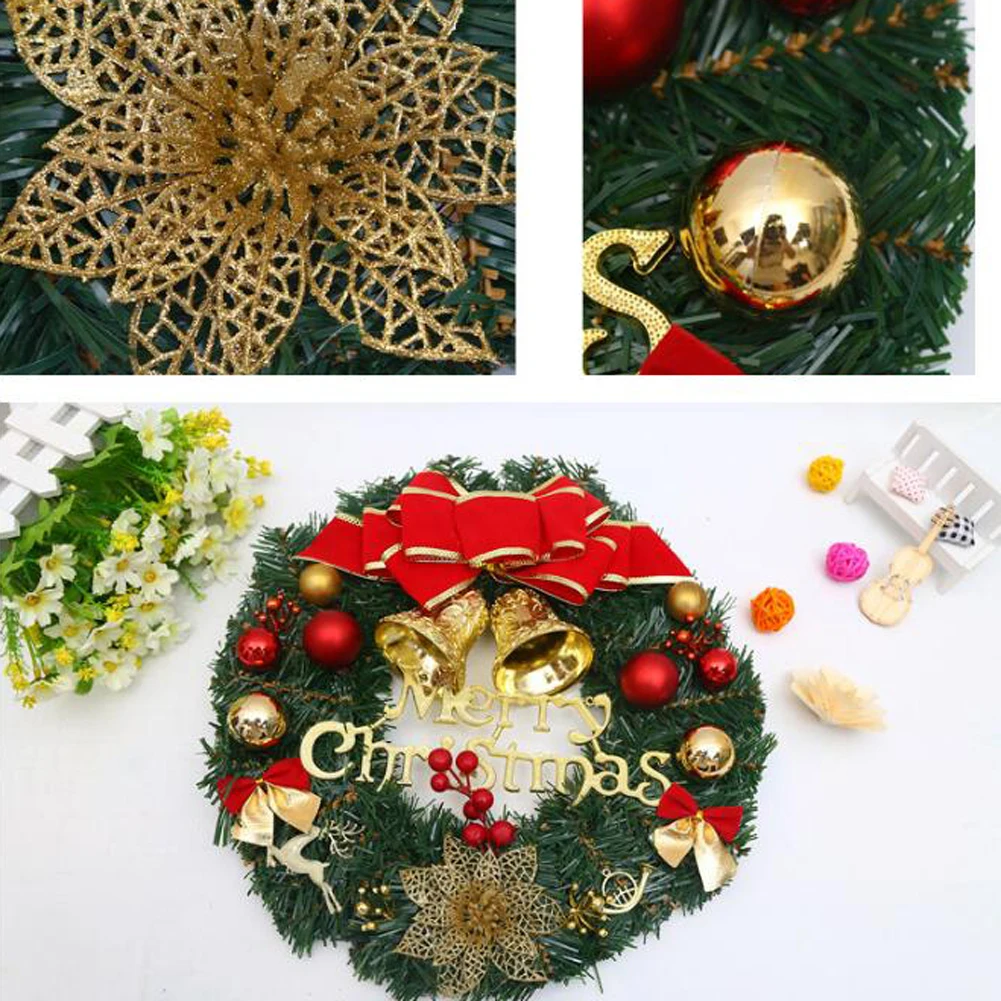 1 Stück Weihnachtskränze für die Haustür, Weihnachtsdekorationen, Winterkränze, dekorativer Kranz für Zuhause mit Blumen, Tannenzapfen für Party – Detail 8