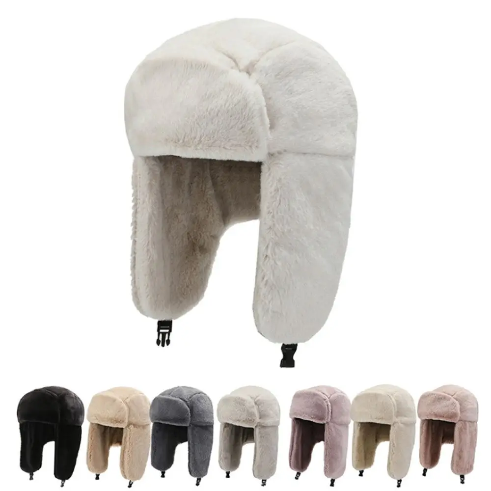 Women\'s Winter Thickened Warm Beanie Russian Caps Korean Fashion Ushanka Earflap Pilot Hat Women\'s Trend Bomber Hat Adjustable