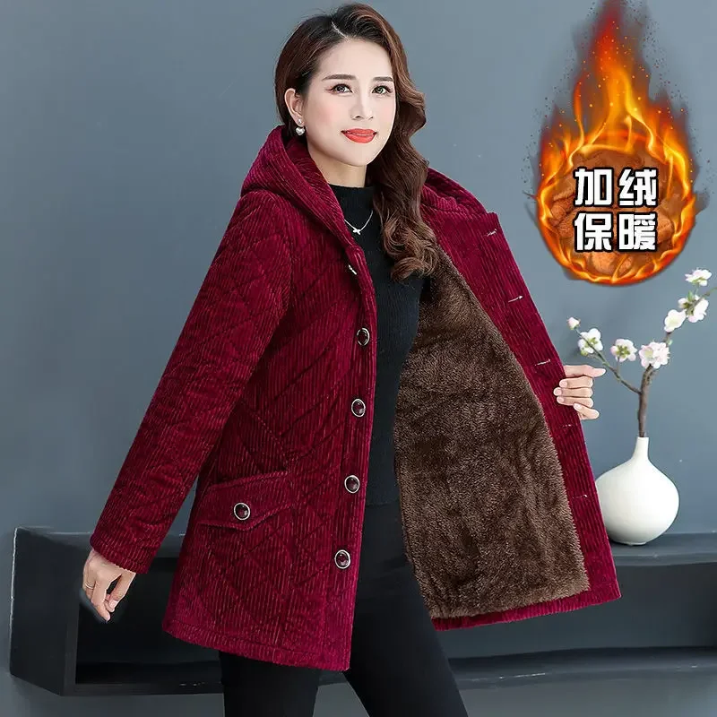 Corduroy Winter Coat Women Puffer Jacket Winter New Korean Style Long Ladies Over-the-knee Cotton Padded Jacket Keep Warm