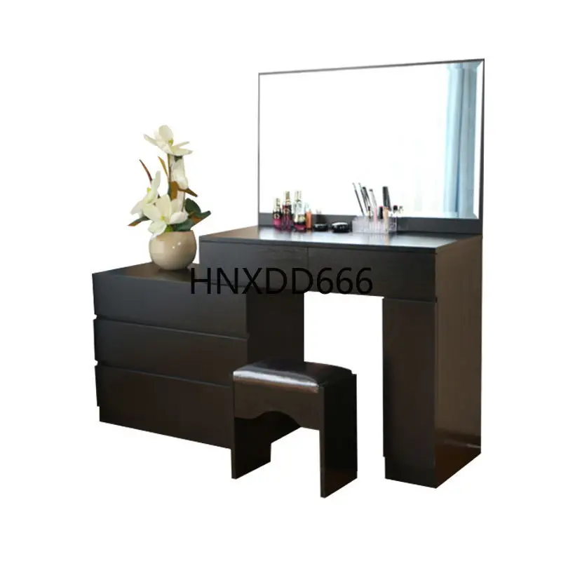 

Nordic Women Dresser Eithe Mirror Stool Wood Luxury Makeup Dressing Table Storage Bedroom Black Schminktisch Bedroom Furniture