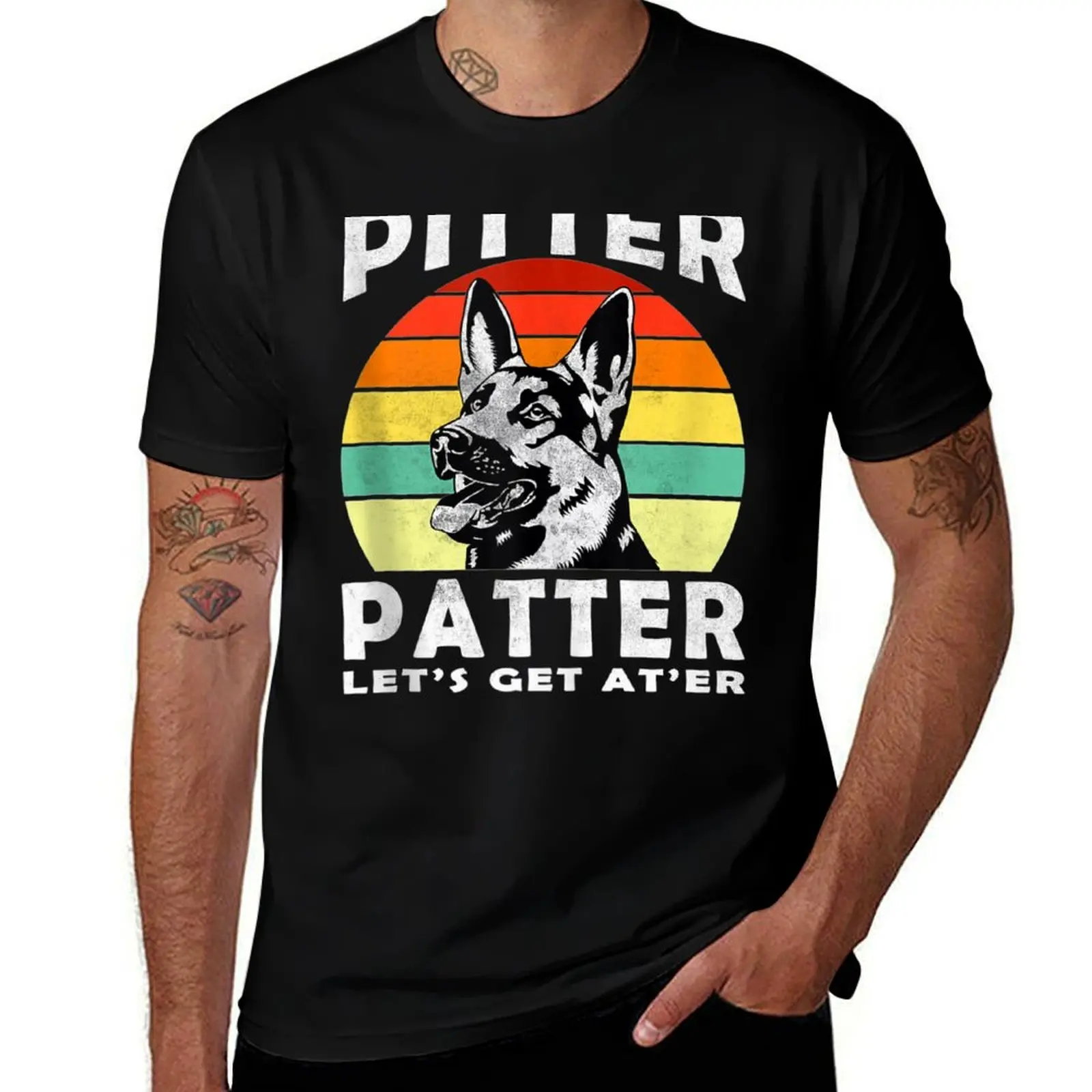 Pitter Patter German Shepherd Dog Funny Vintage Retro T-Shirt Daily Wear Print T-Shirt