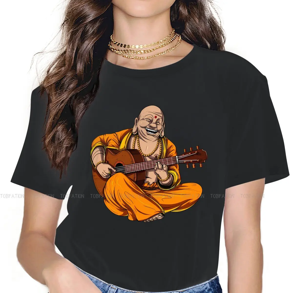 Playing Guitar Unique TShirt for Girl Buddha  Oriental Mysterious Culture 4XL New Design Graphic  T Shirt Short Sleeve