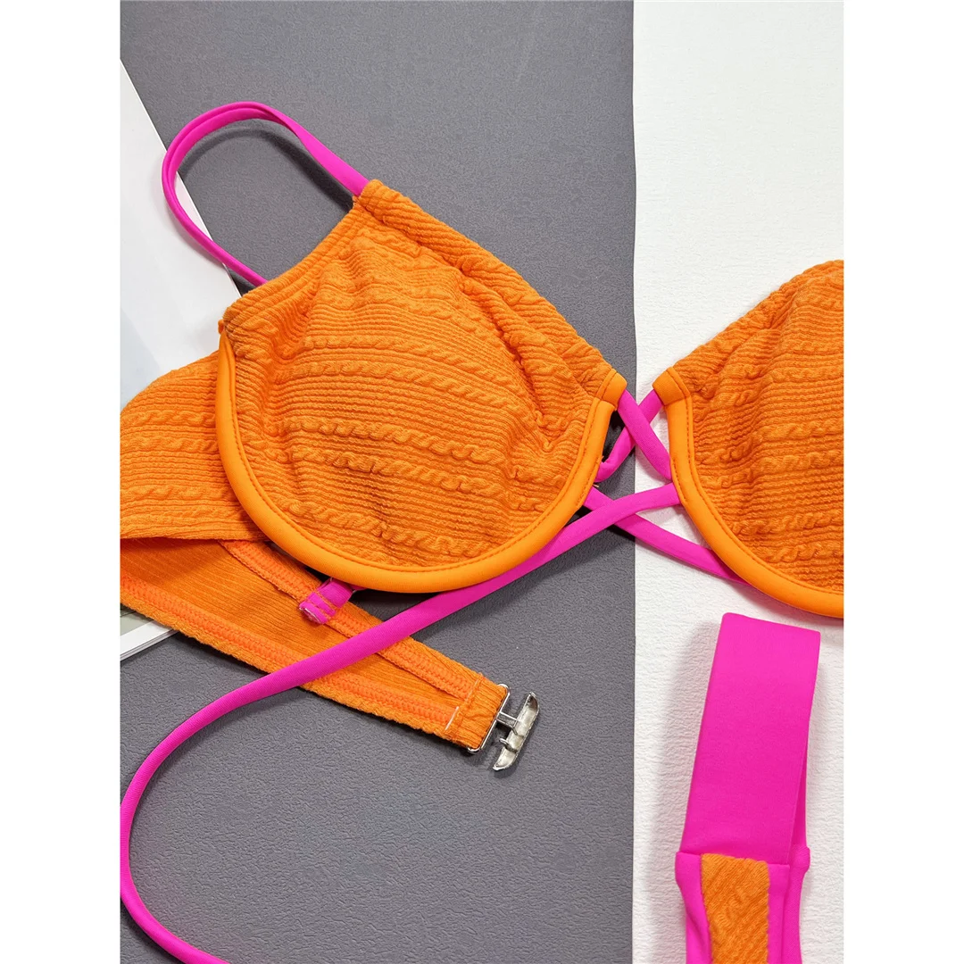 Sexy, mit Bügeln versehener, brasilianischer Bikini, Damen-Badeanzug, zweiteiliges Bikini-Set, Badebekleidung, Badeanzug, Modell V5874. – Detail 12
