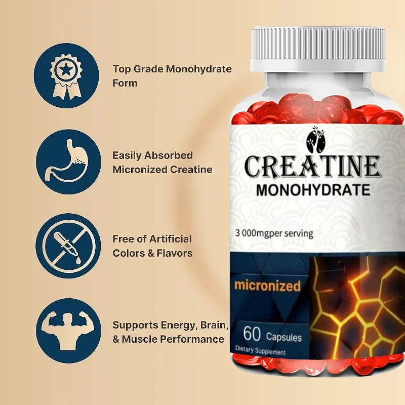 Creatine Monohydrate Capsules 3000mg Per Serving - Muscle Health Support