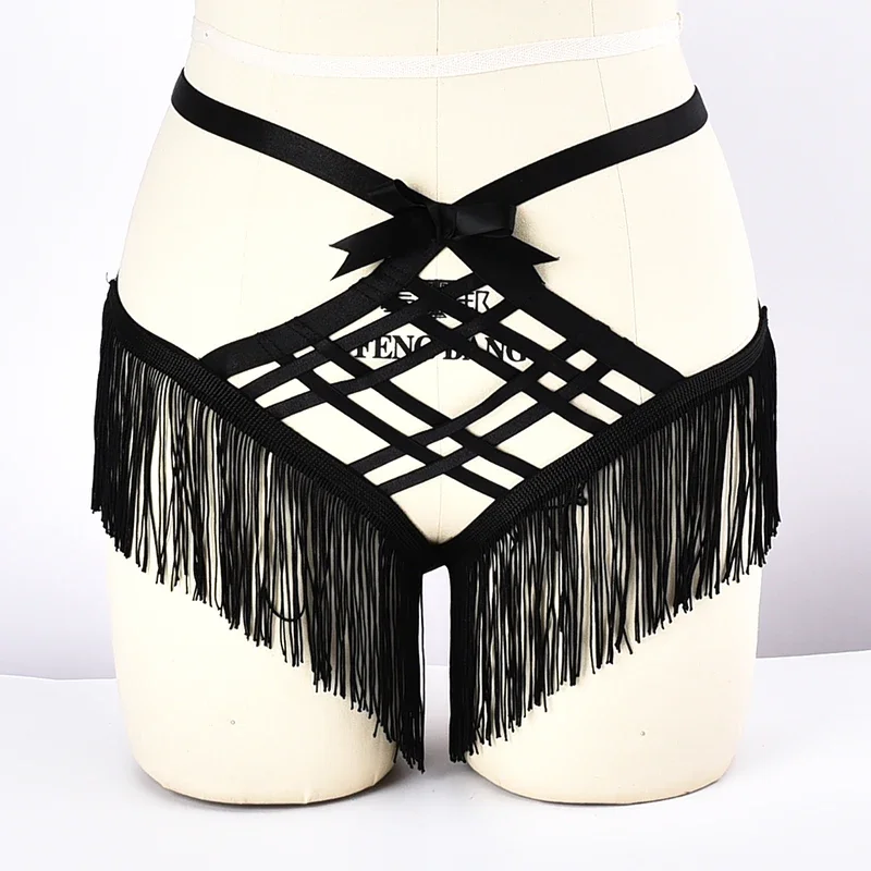 Women Sexy Tassel Thongs Harness G-string Exotic Lingerie Hollow Underwear Body Cage Goth Panties Briefs For Ladies T-back