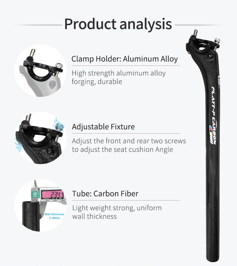 3K Glänzende Carbonfaser-Sattelstütze für Mountainbikes, Doppelspikes, 27,2mm 30,8mm 31,6mm Durchmesser, 350mm 400mm, Fahrradzubehör – Detail 5